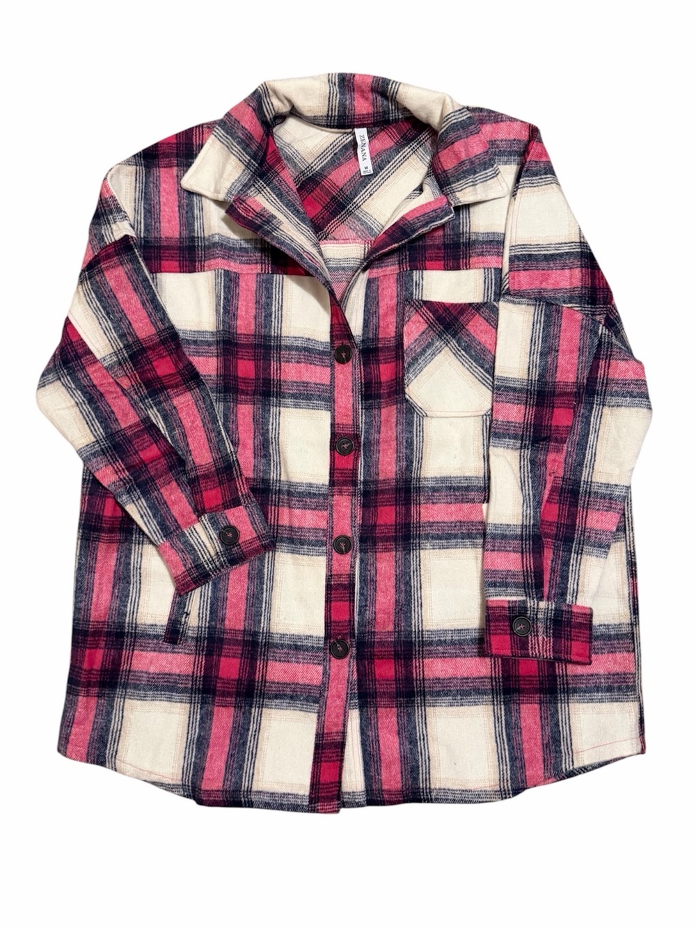 ZENANA Pink & Navy Plaid Oversized Shacket